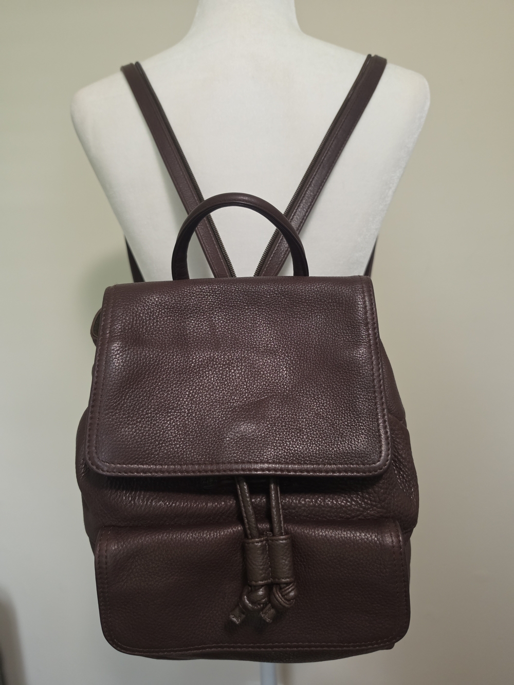 Vintage Charter Club Convertible Pebbled Leather Backpack Sling Bag Dark Brown